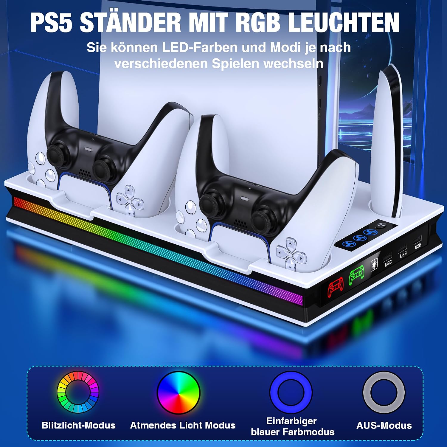 Detalle 2 de ALEEMTRY PS5 Standfuß mit LED, 3-Stufen Lüfter