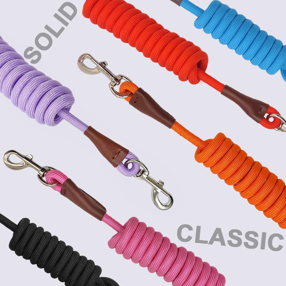 Detalle de MayPaw 8ft Dog Lead – Classic Solid Colour, Leather Connector & Heavy-Duty Nylon