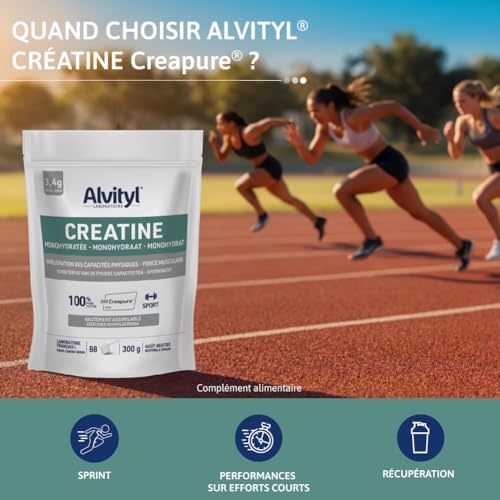 Detalle 1 de Alvityl Créatine Monohydratée Creapure 100% Pure – Poudre 300 g (88 portions)