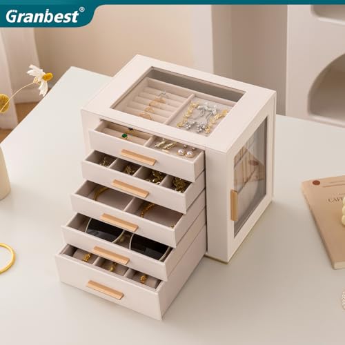 Thumbnail 1 de Granbest 5-Tier Jewellery Box with Glass Top and Mirror