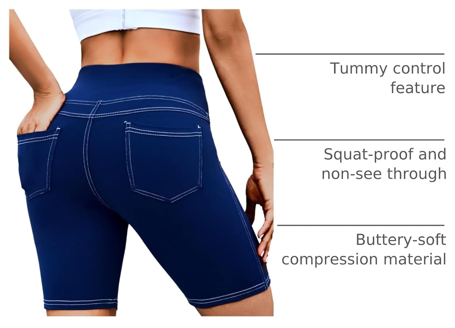 Detalle 2 de VOOVEEYA 5"/8" High-Waisted Yoga Biker Shorts with Pockets for Women