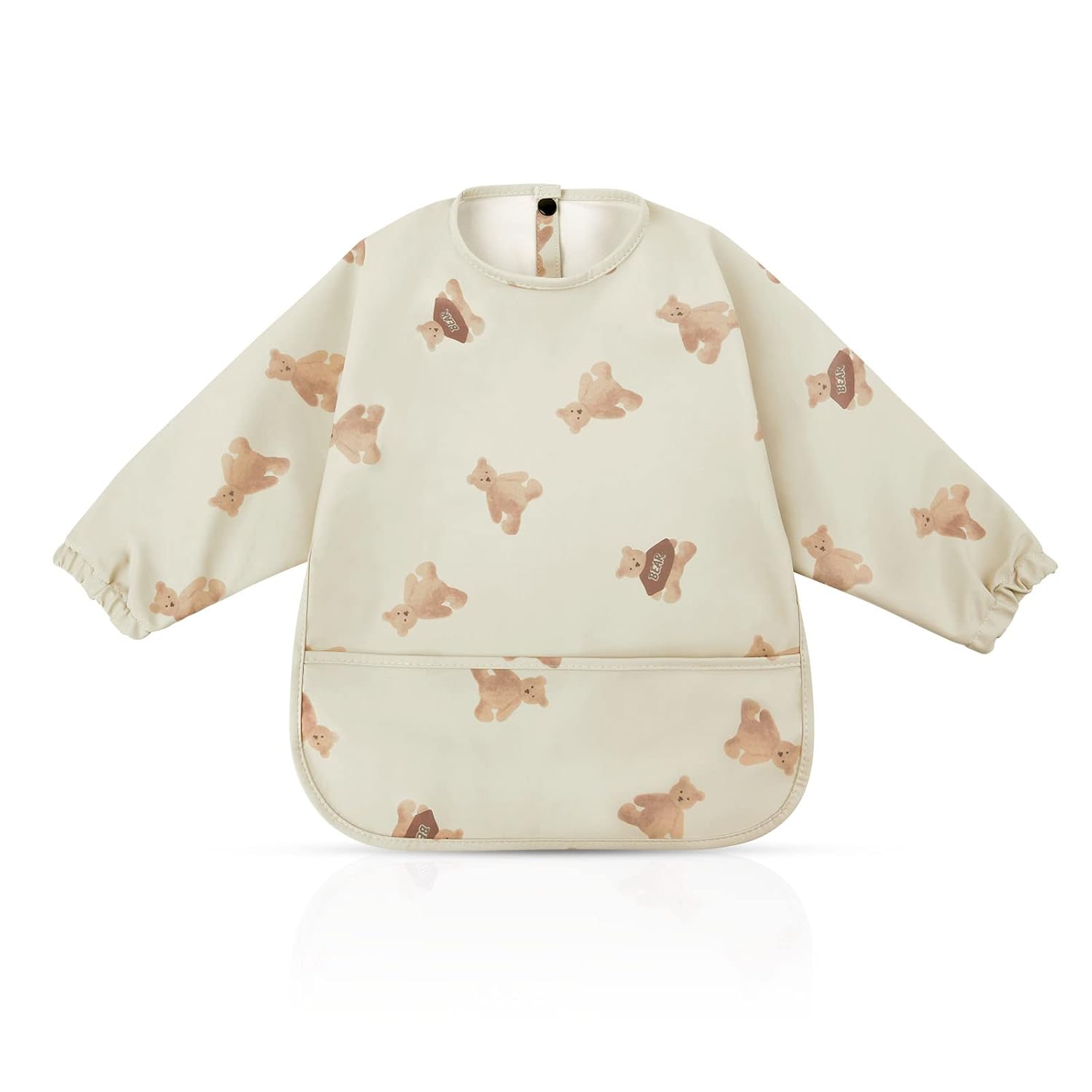 Detalle de Vicloon Baby-Lätzchen mit langen Ärmeln, wasserdicht mit Tasche – beige (6–12 Monate)