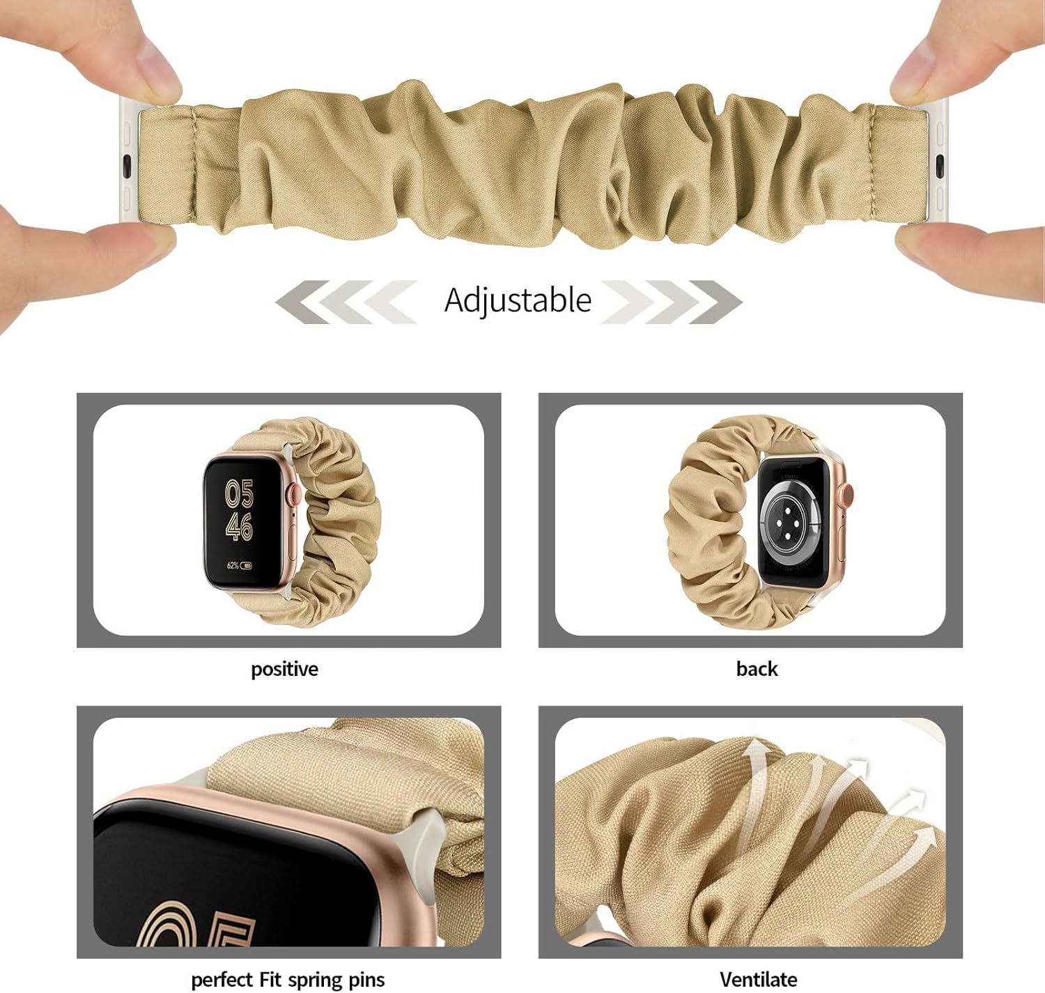 Thumbnail 1 de Ecogbd Elastic Scrunchie Strap for Apple Watch: Soft Nylon Fabric, 38–49mm, Size S & L