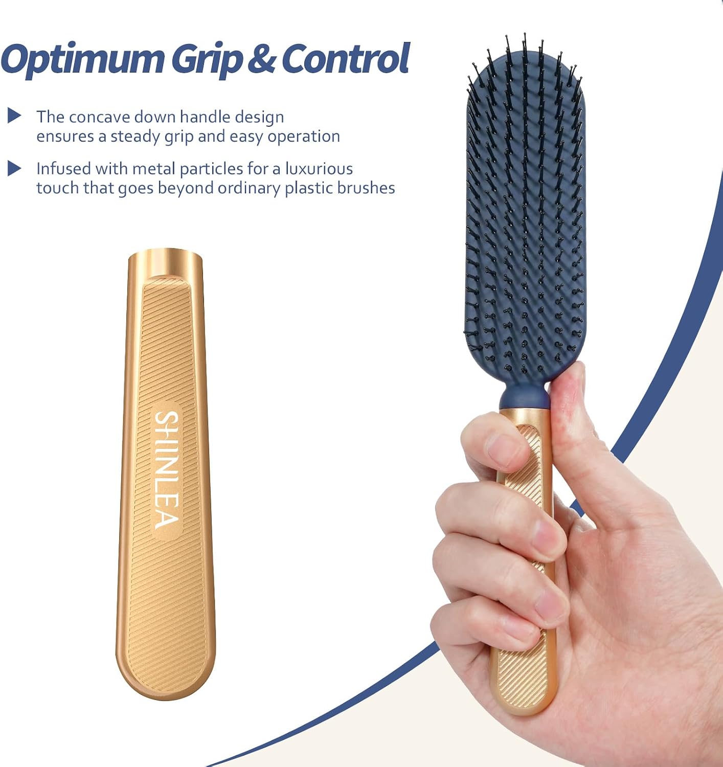 Detalle 2 de SHINLEA Detangler Slimy Hair Brush, Nylon Bristles, Navy and Gold