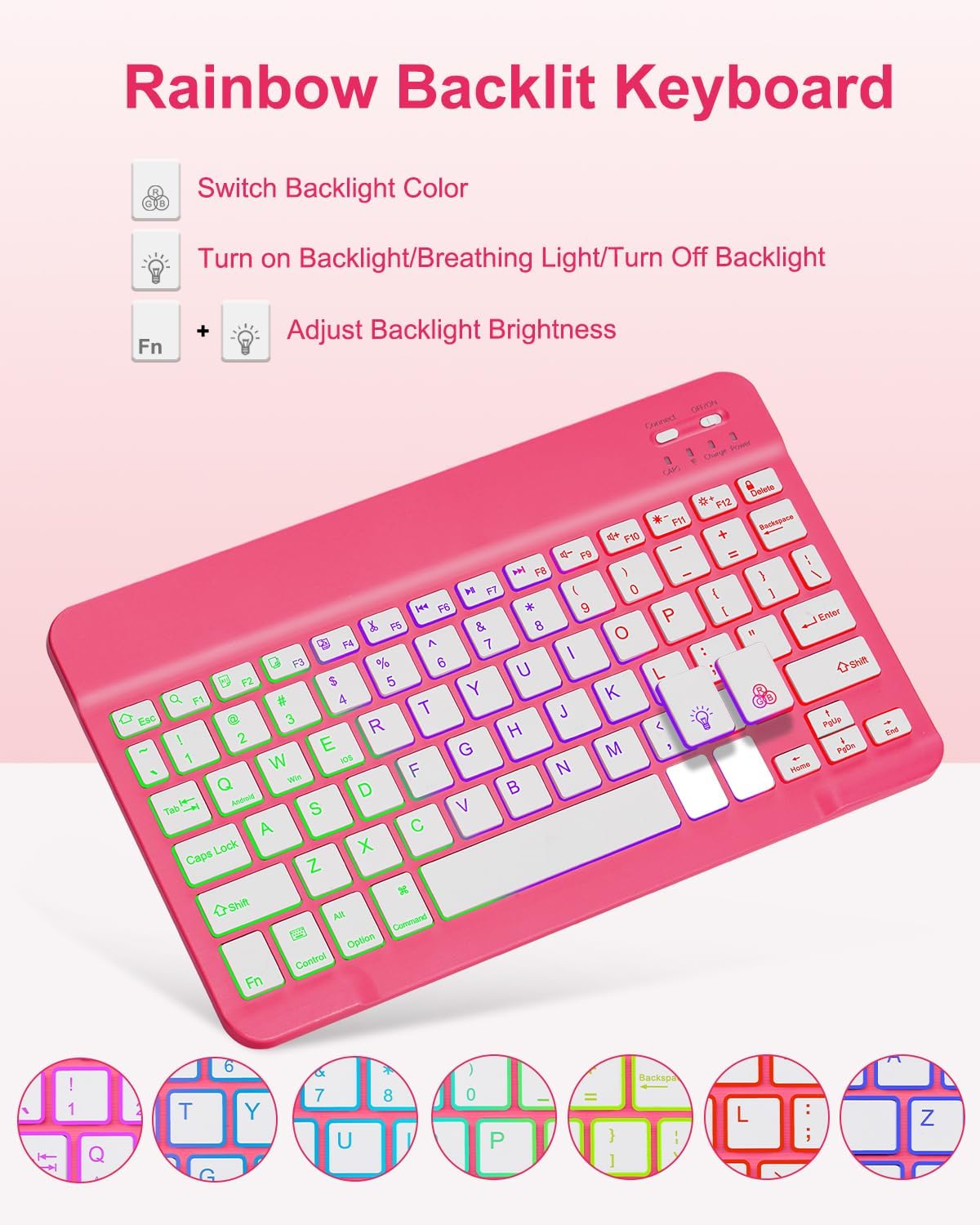 Detalle de EAMPANG iPad keyboard case with rainbow backlit detachable keypad for 11th/10th gen A3354/A3355/A3356 and A2696/A2757/A2777/A3162