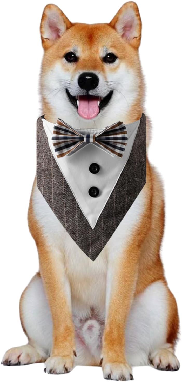 Detalle 2 de Tuxedo Collar Bandana Wedding Bow Tie for Dogs and Cats (L Grey) — Formal party outfit
