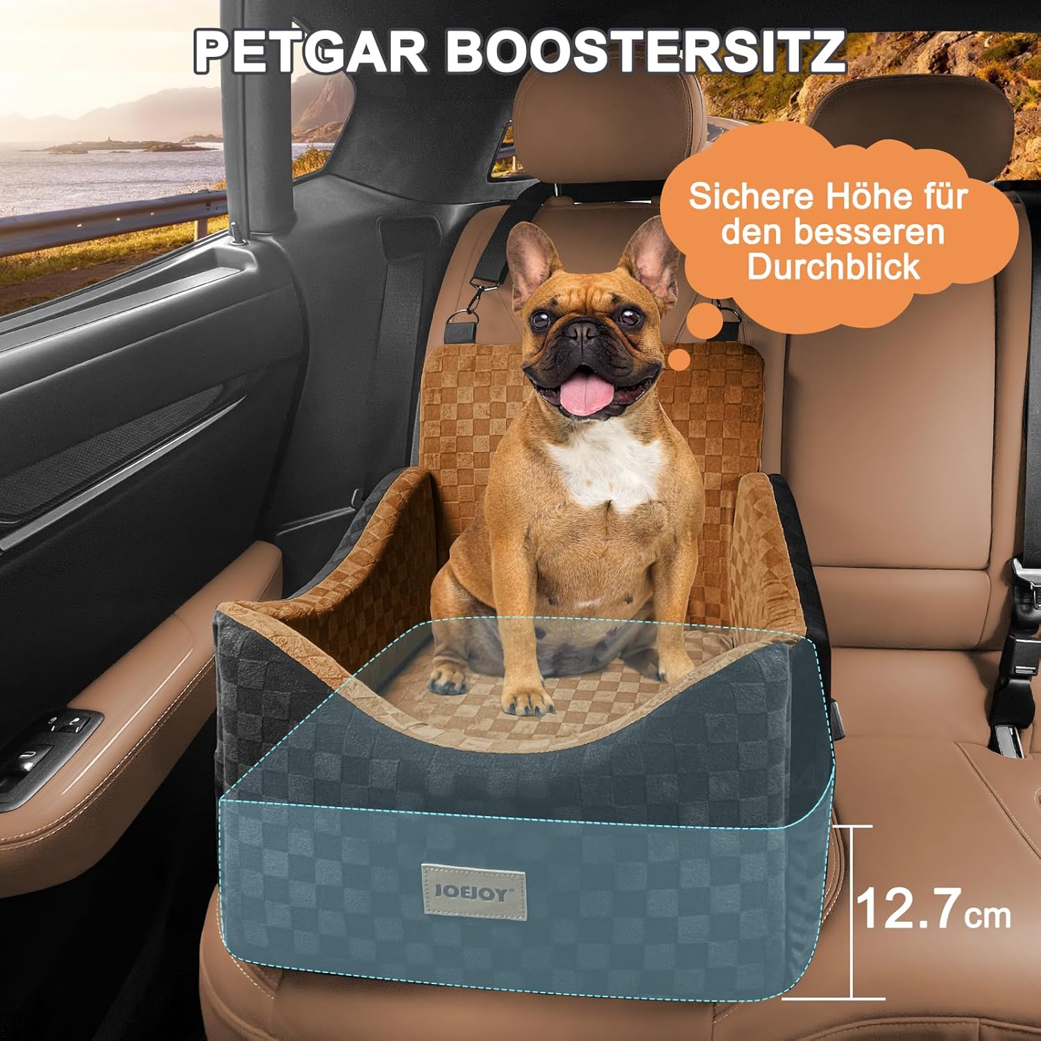Thumbnail 1 de JOEJOY Hundesitz Auto erhöht bis zu ca. 12,7 cm – mit waschbarem Bezug, Seitentaschen & Memory-Schaum