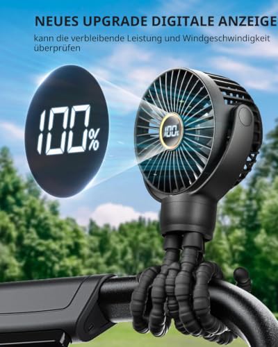 Detalle de KIDEE Ventilator Kinderwagen – Tragbarer Ventilator mit LED-Display, 3 Stufen, USB-Aufladung, Tiefschwarz