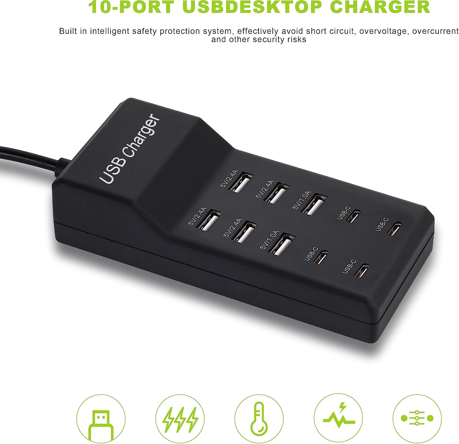 Thumbnail 6 de Wyssay 50W 10-Port USB Charging Station (4 USB-C + 6 USB-A) for iPhone, iPad, AirPods & more