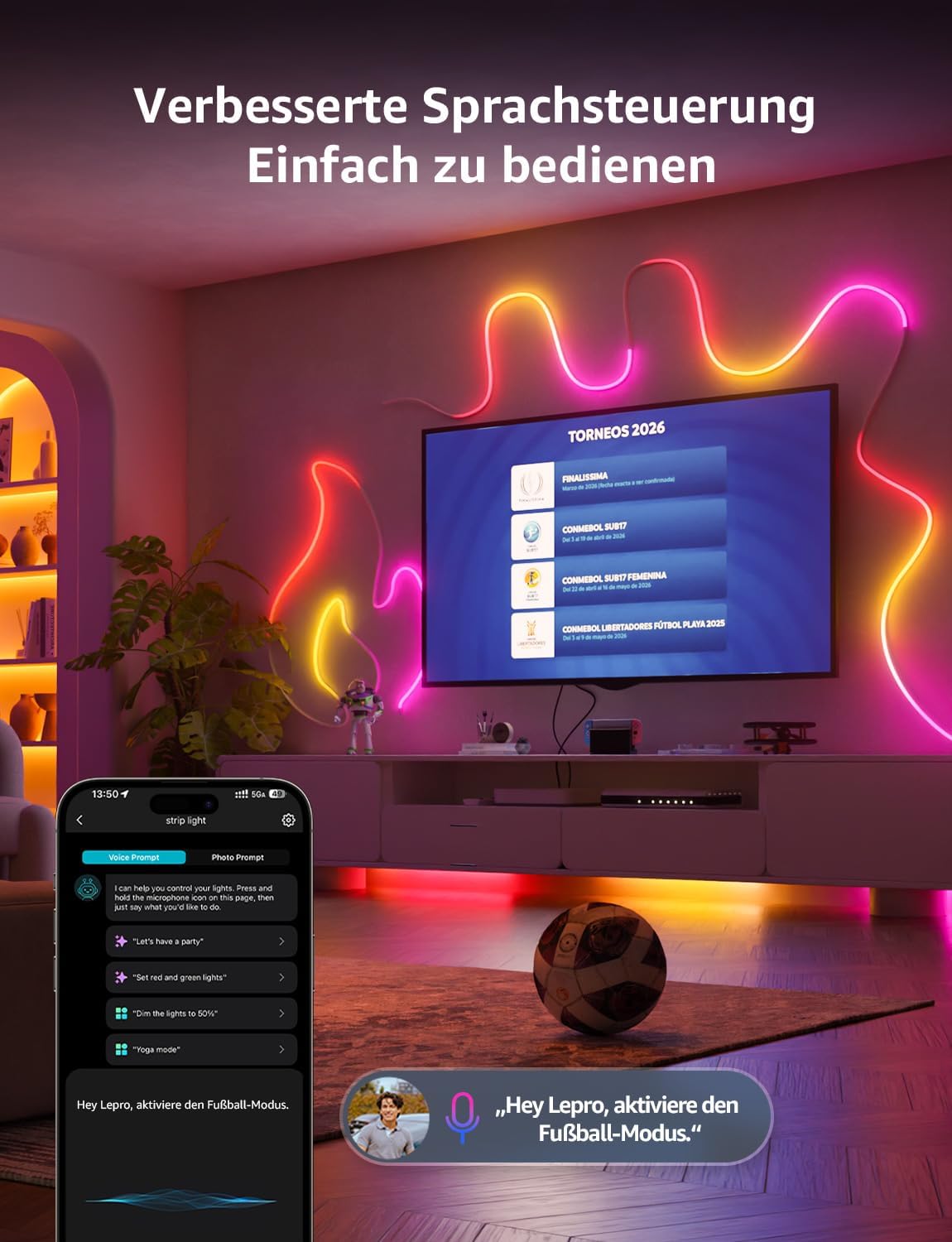 Detalle de Lepro Neon AI LED Strip 10m – RGB-Streifen mit App-, Musik- und Sprachsteuerung