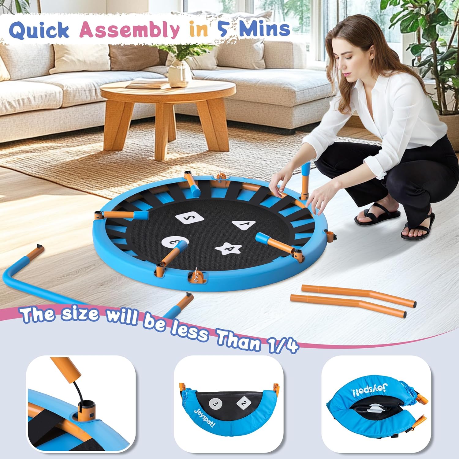 Thumbnail 3 de 3FT Toddler Trampoline with Adjustable Handlebar — Foldable, Noiseless, Safe & Sturdy for Ages 1-6