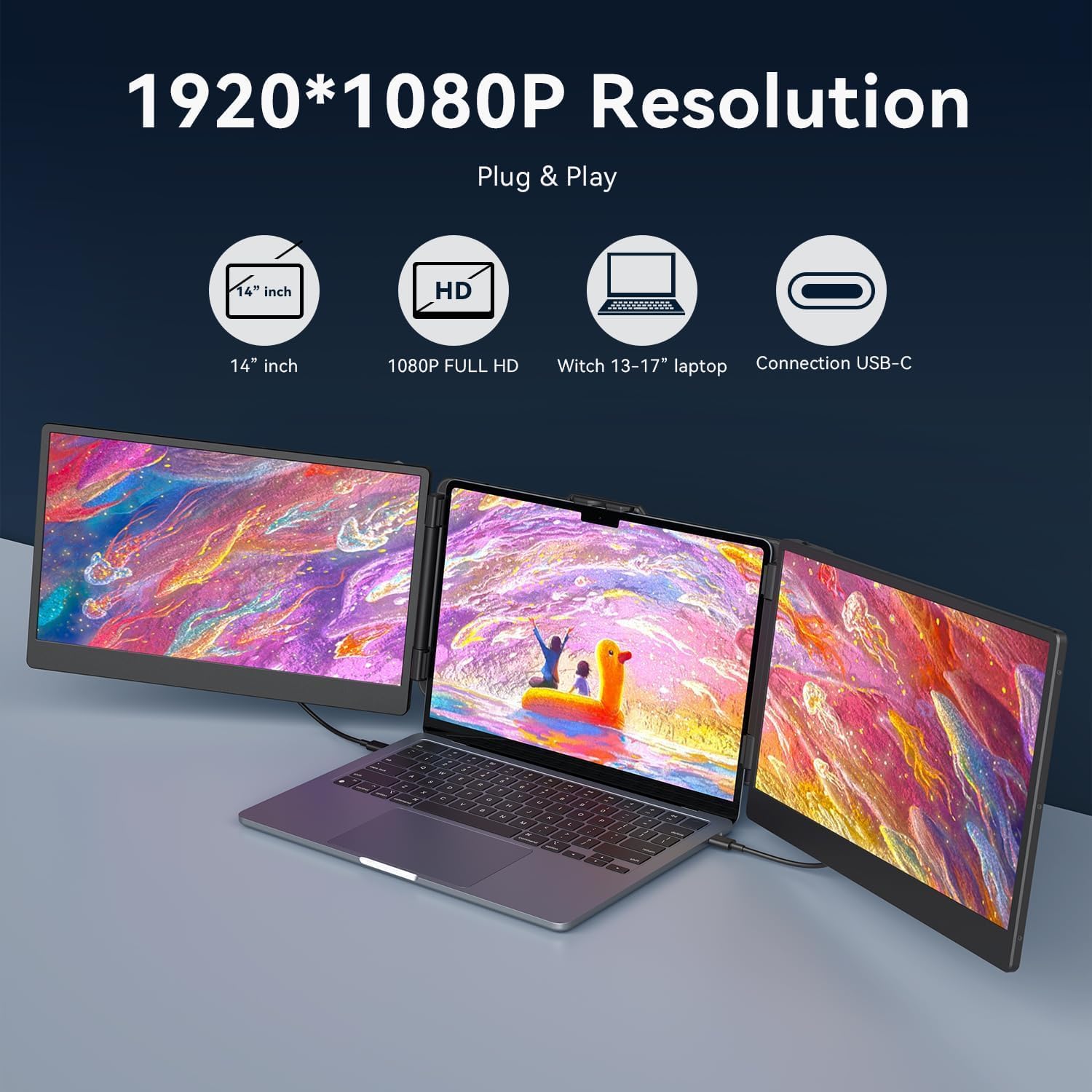 Detalle de APILDELLA 14" Triple Laptop Screen Extender 1080P