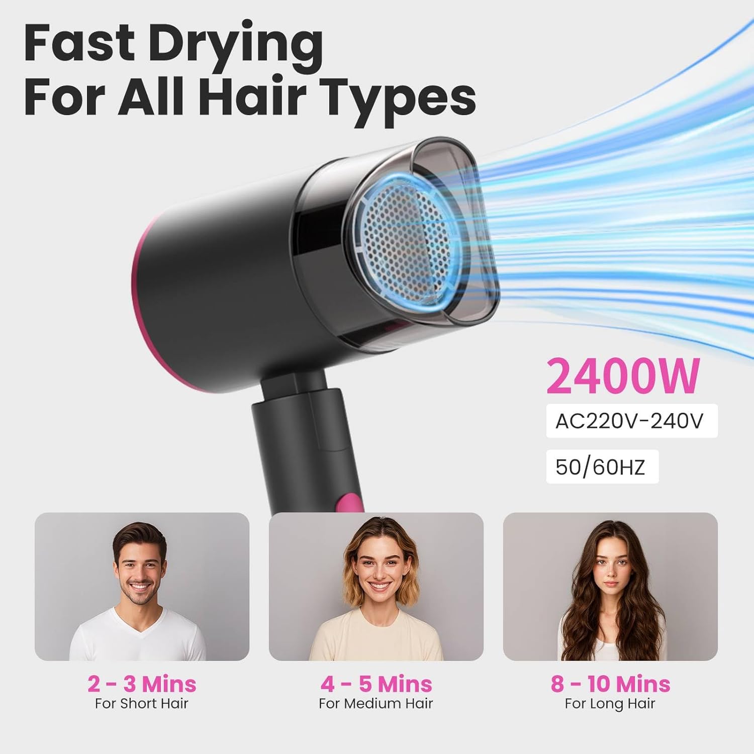 Thumbnail 6 de Sèche-cheveux de voyage pliable 2000W — sèche-cheveux professionnel à séchage rapide (rouleau pliable, 90°) pour maison et salon