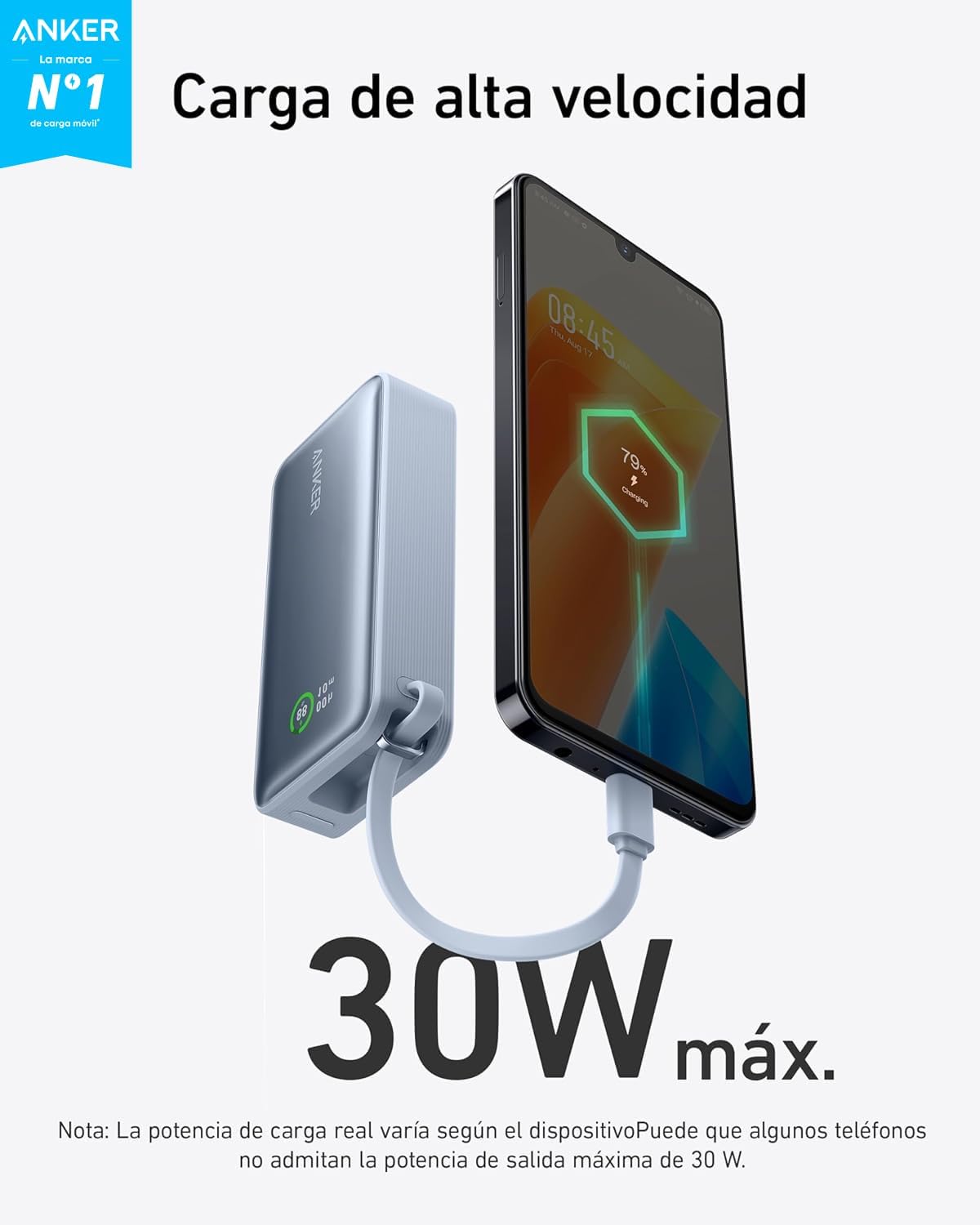 Detalle 2 de Anker Nano Power Bank 10000 mAh con Cable integrado