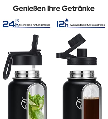 Thumbnail 2 de HydroPal 1L Edelstahl Isolierflasche – 2 Deckel mit Strohhalm, spülmaschinenfest
