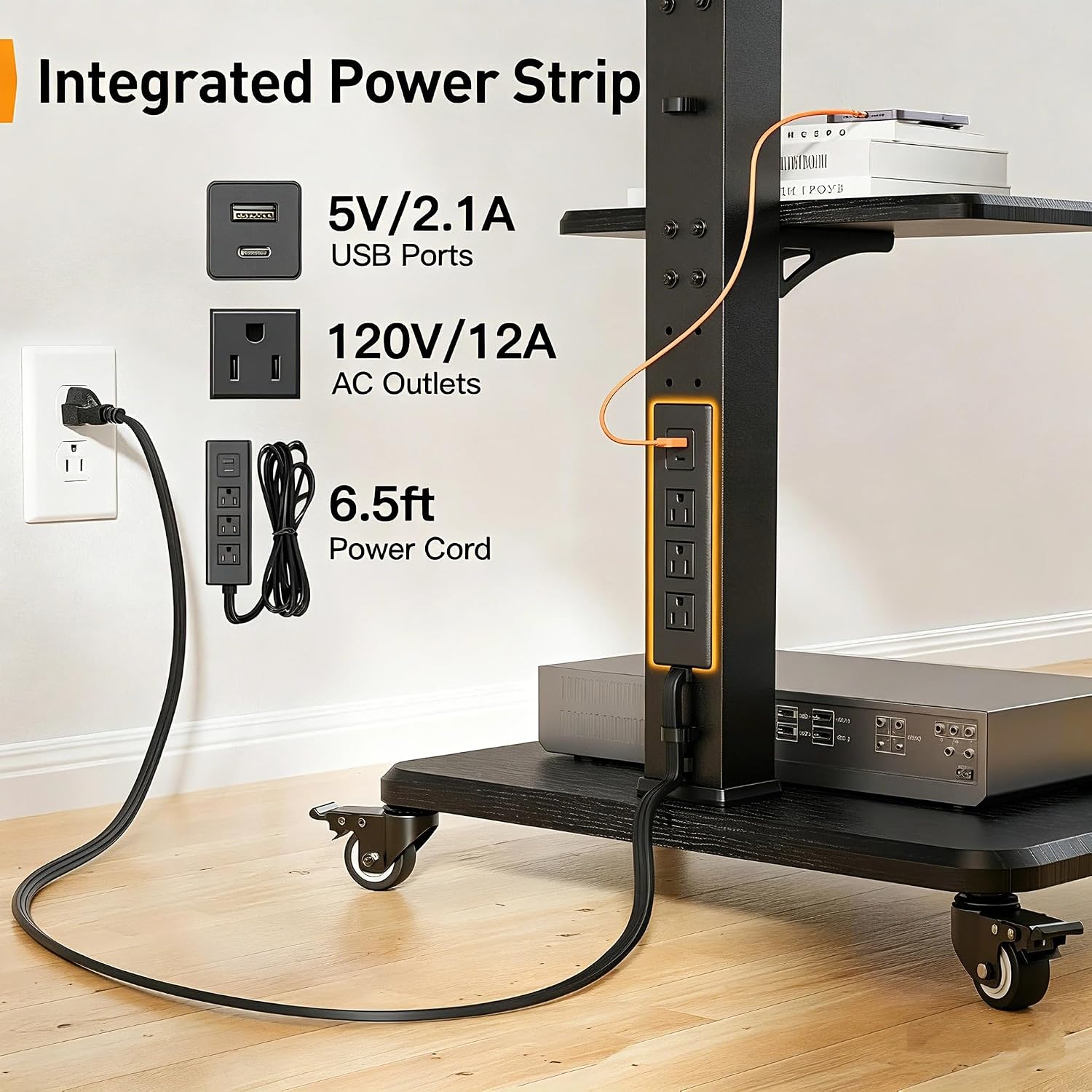 Thumbnail 1 de Perlegear PGTVMC17 Mobile TV Stand with Power Outlet, Height Adjustment and Swivel