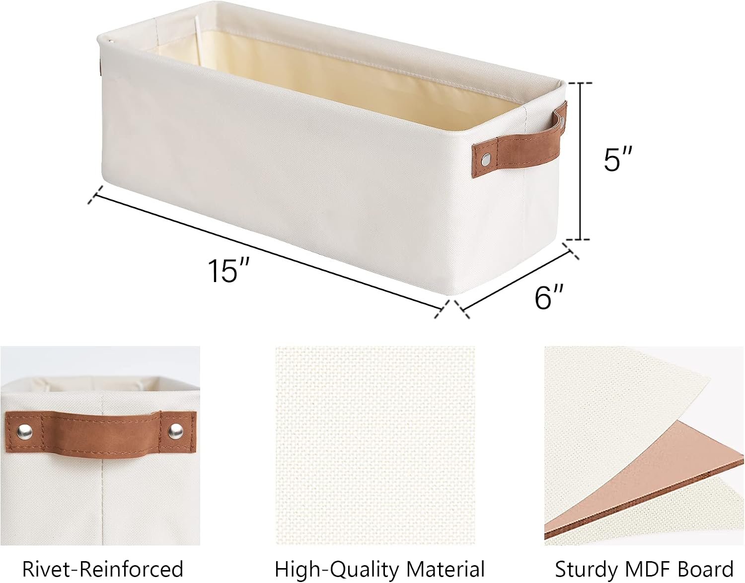 Detalle 2 de StorageWorks SW0103 Narrow Fabric Storage Bins, Beige, 2-Pack with Handles