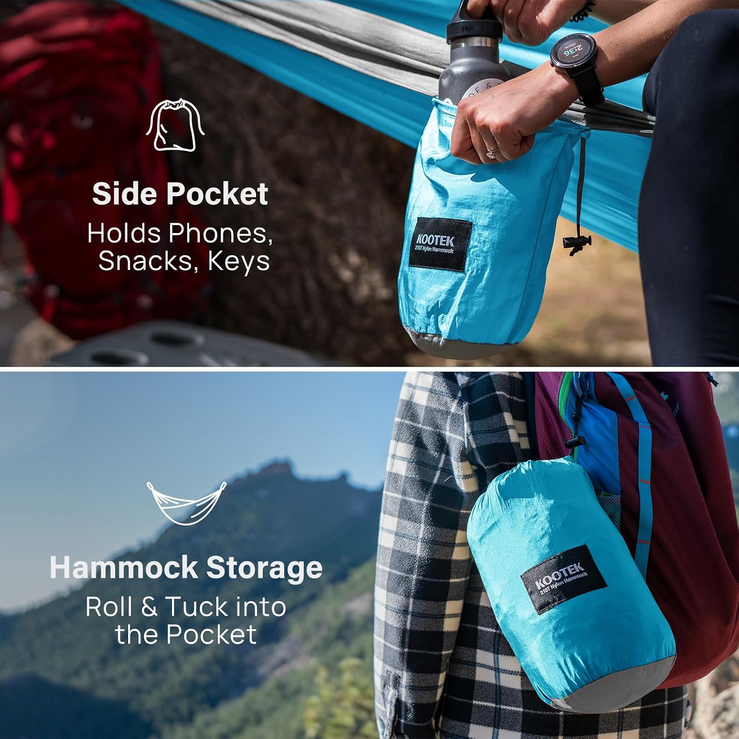 Detalle de Kootek Camping Hammock: Portable Nylon Hammock with Tree Straps & Carry Bag