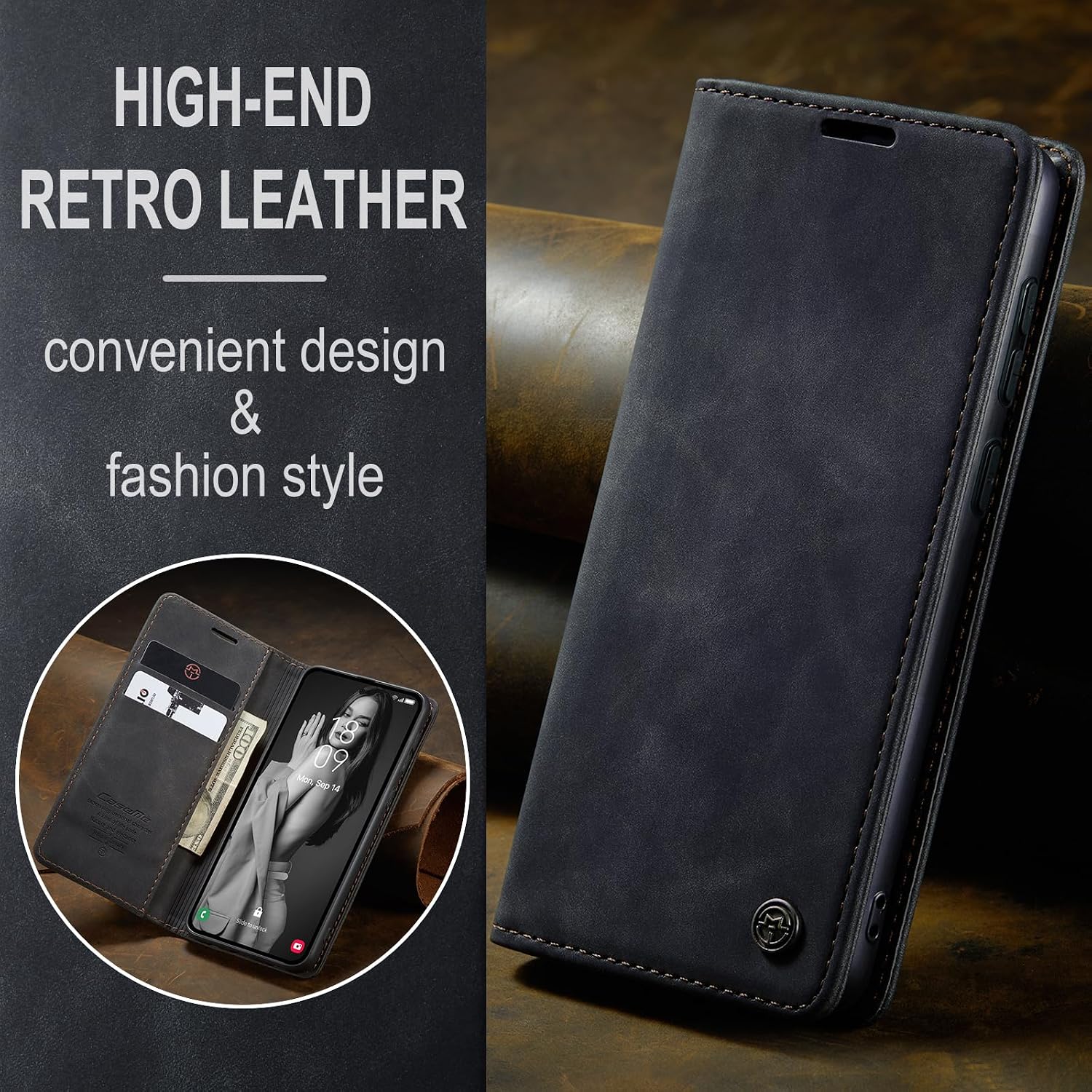 Detalle 1 de Lanranwa Samsung Galaxy A36 5G Black PU Leather Flip Case with Card Slots