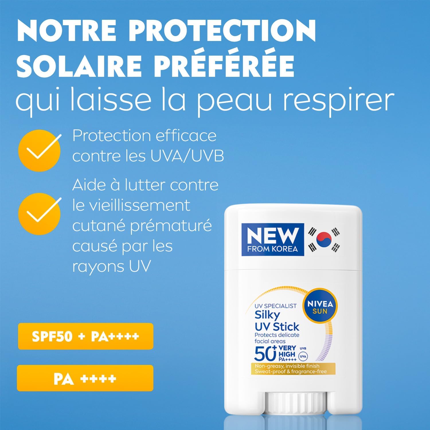 Detalle 2 de NIVEA SUN Stick Solaire Visage FPS50+ Silky Touch – format nomade, effet invisible et non gras