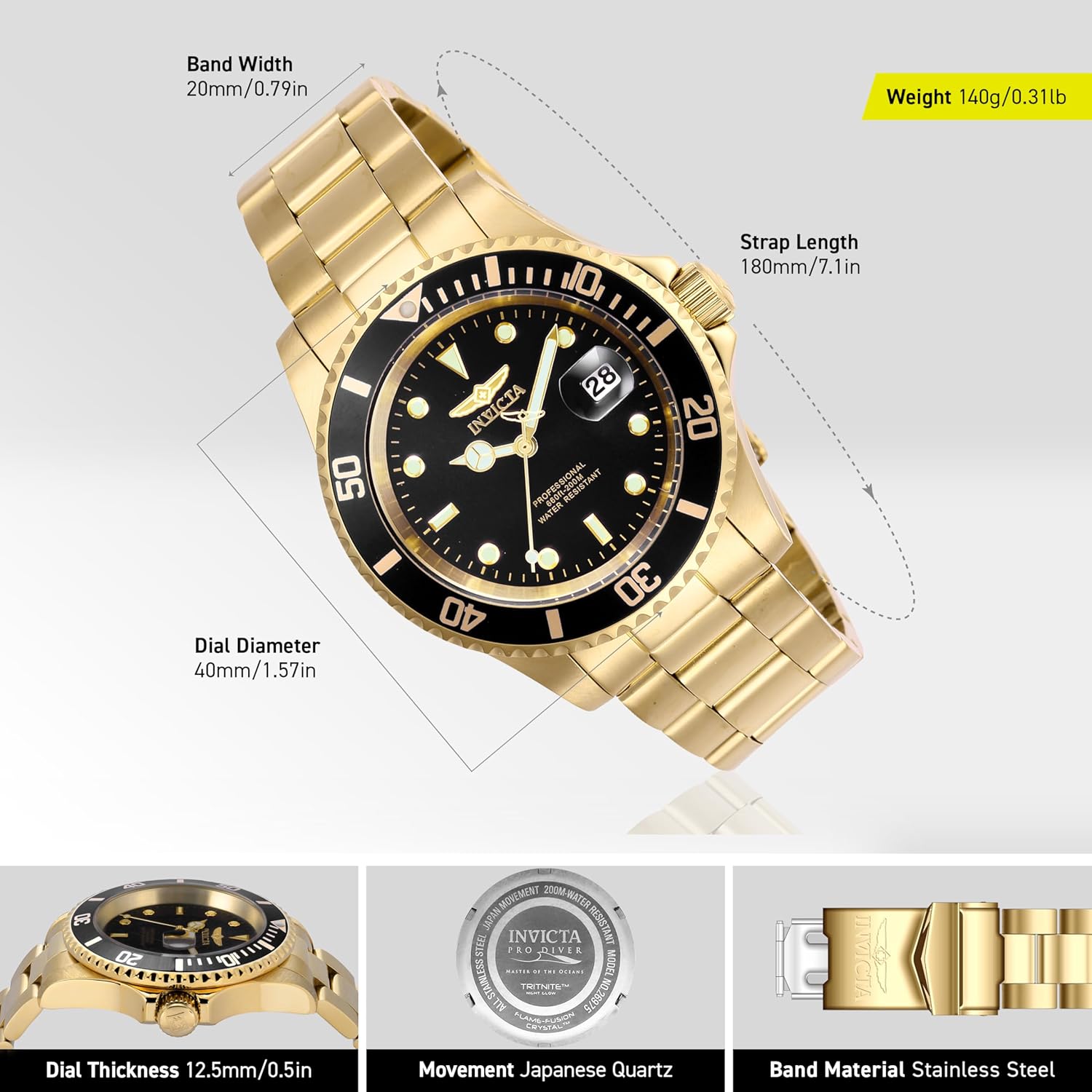 Thumbnail 2 de Invicta Pro Diver Edelstahl Herren Quarzuhrwerk 40 mm – 26975 mit schwarzem Zifferblatt