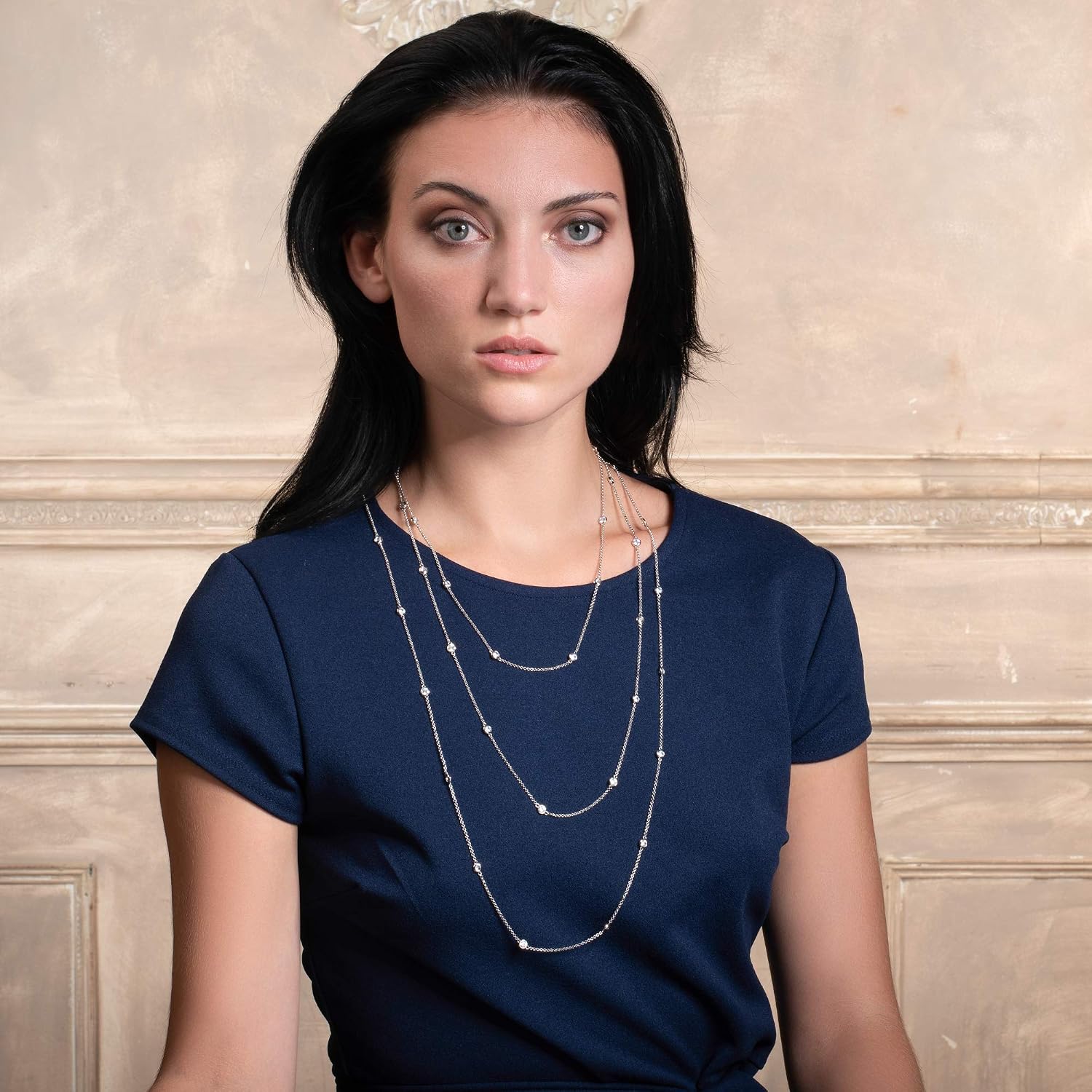 Detalle de namana Collana lunga donna con zirconi, catenina in argento, oro o oro rosa (con confezione regalo)
