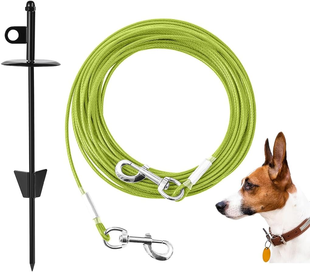 Bodenanker Hund – Erdanker für mittlere bis große Hunde bis zu 200 lbs, 360° Drehung, rostbeständiger Pflock, einfache Installation (Grün/Schwarz, 15 m oder 50 ft)