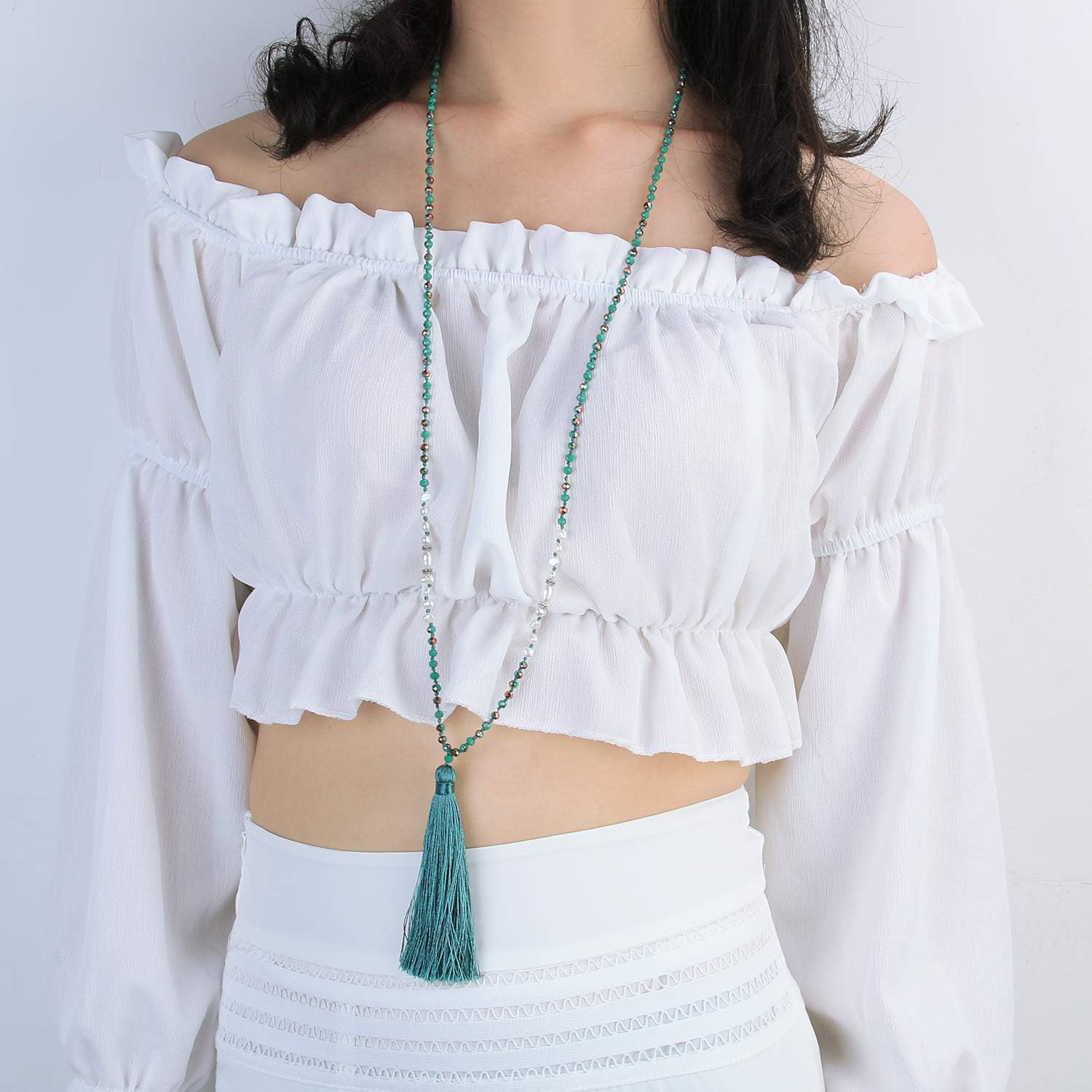 Detalle 1 de C·QUAN CHI Beaded Tassel Necklace, 30–34 Inch