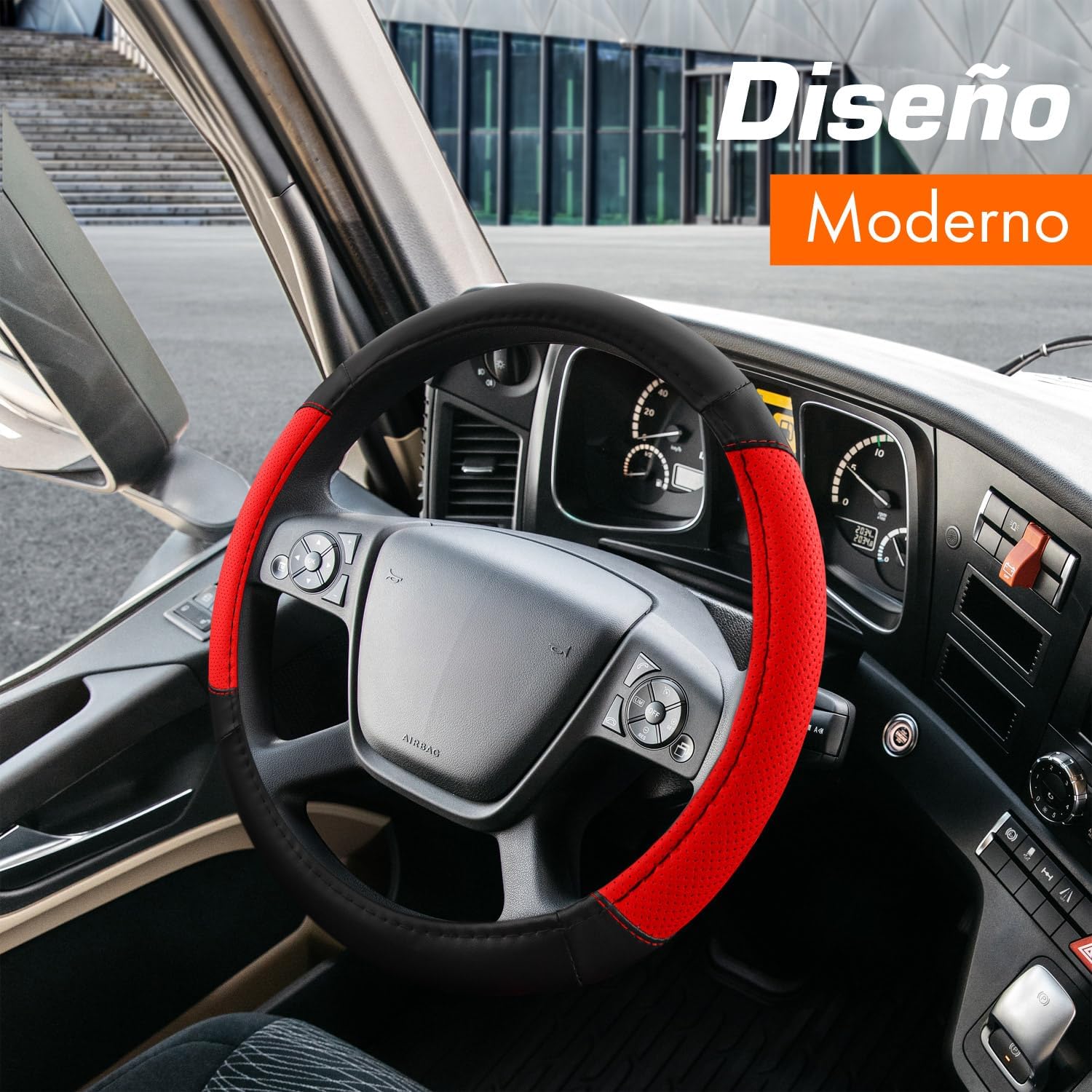 Detalle 2 de Upgrade4cars Funda Volante 44-46 cm negro rojo