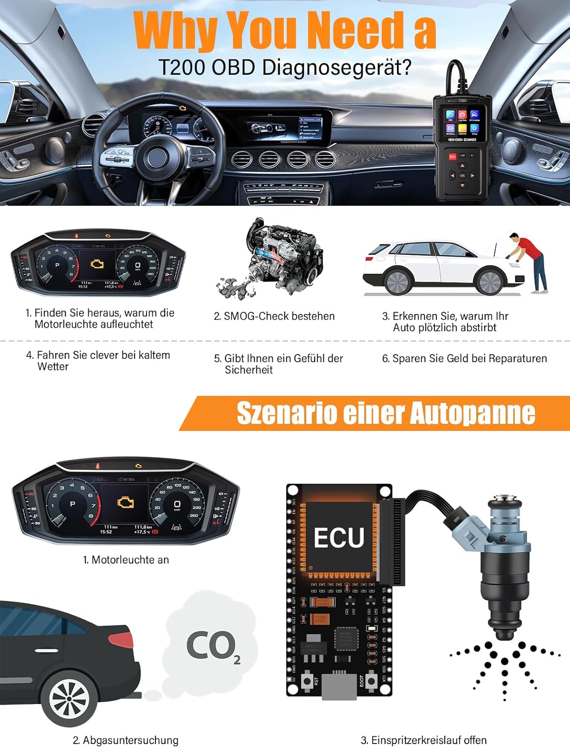 Detalle 2 de OBD2 Diagnosegerät T200 2,4" Bildschirm