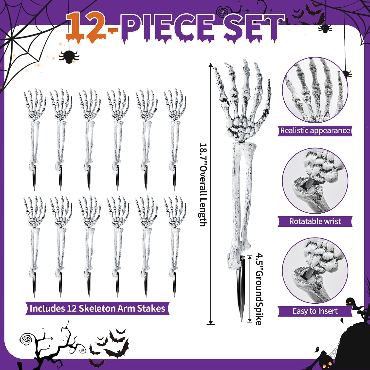 Detalle 2 de Dusk&Decorum Model 45 Skeleton Hand Stakes, 12-Pack, Poseable