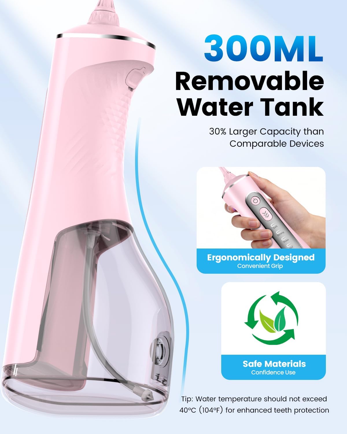 Detalle 2 de JTF Water Flosser with 3 Modes & 10 DIY Levels: Portable Oral Irrigator for Braces, Sensitive Gums and Daily Cleaning