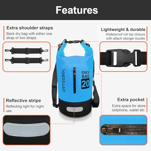 Detalle 2 de Blackace arteesol Waterproof Dry Bag 5L/10L/20L/30L – practical dry bag for kayaking, canoeing and outdoor play