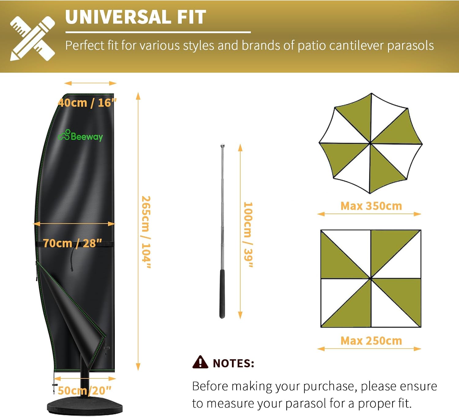 Thumbnail 1 de BEEWAY Garden Parasol Cover Waterproof for 2m–4m Cantilever Umbrellas
