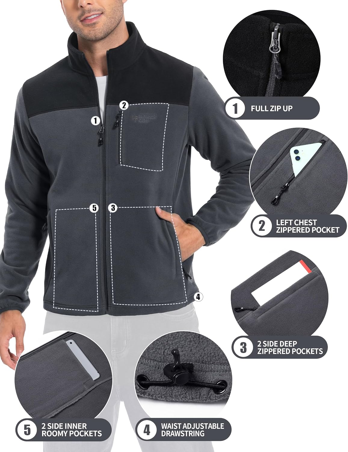 Thumbnail 3 de Pioneer Camp Fleecejacke Herren Voll-Reißverschluss Outdoors