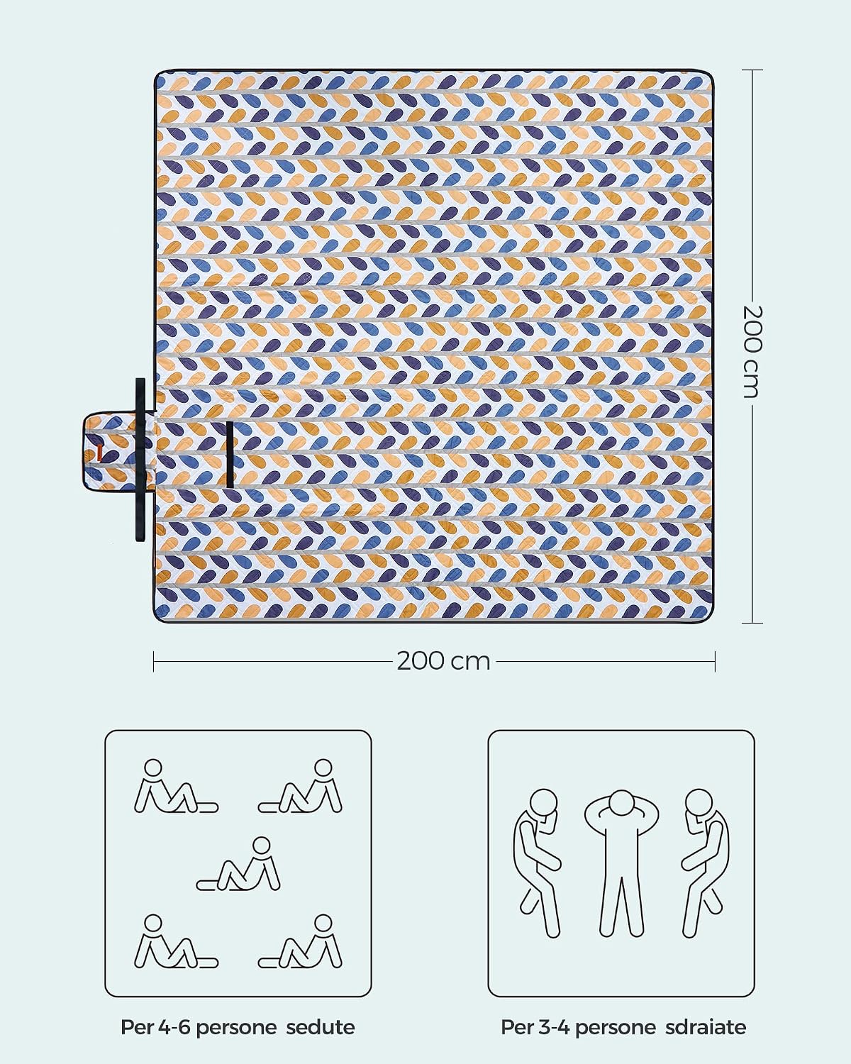 Detalle de SONGMICS Coperta Picnic 200 x 200 cm pieghevole con strato impermeabile e motivo a foglie (GCM87CU)