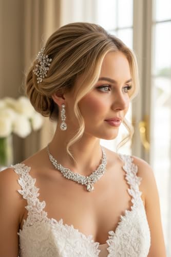 Detalle 2 de ONDEGO Schmuckset Silber Strass – Halskette, Ohrringe & Armband