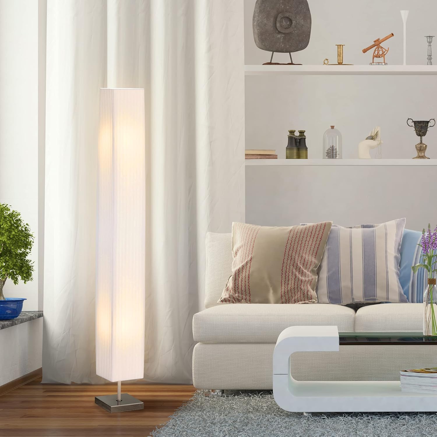 Thumbnail 1 de HOMCOM Lampadaire sur pied moderne 120 cm, abat-jour blanc et interrupteur au pied