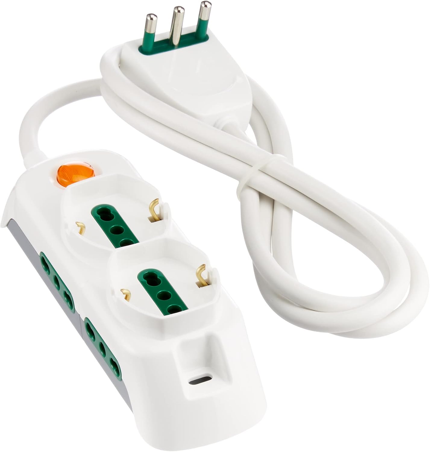 Detalle de Vimar FP00521.C.B Presa Multipla con Interruttore Luminoso – 2 prese universali + 4 biprese Sicury, 1,5 m, Bianco