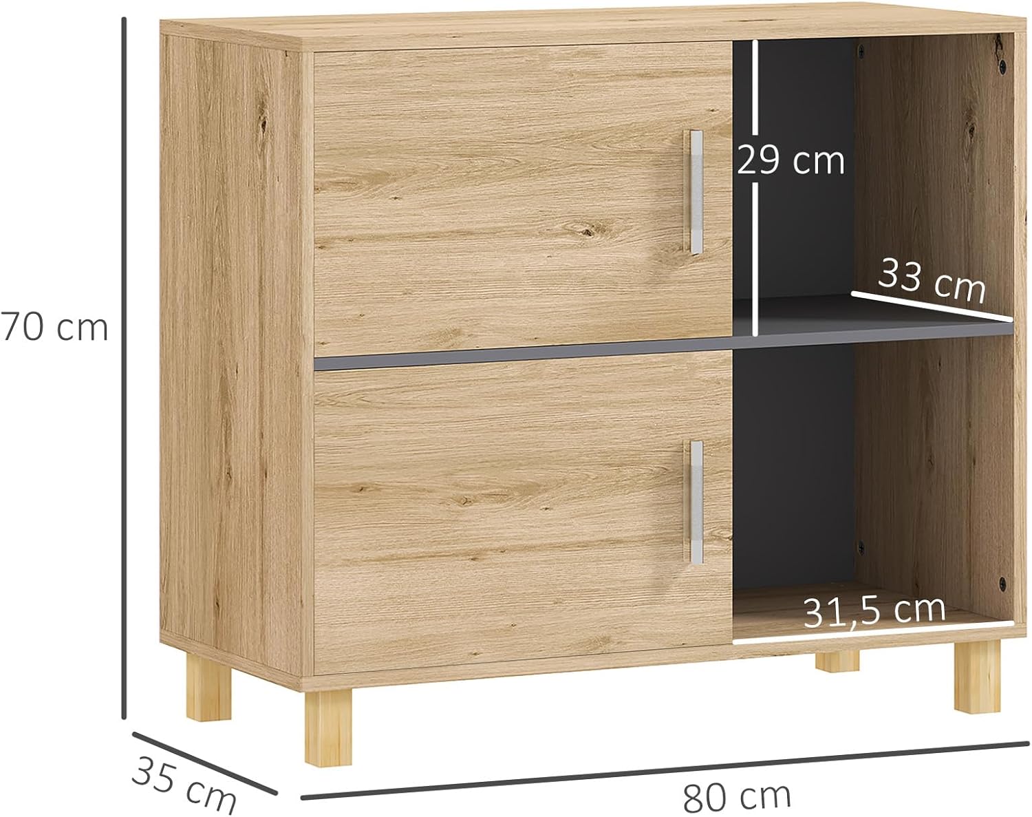 Thumbnail 2 de HOMCOM Meuble de Salle de Bain – rangement 80 x 35 x 70 cm avec placard et compartiments ouverts