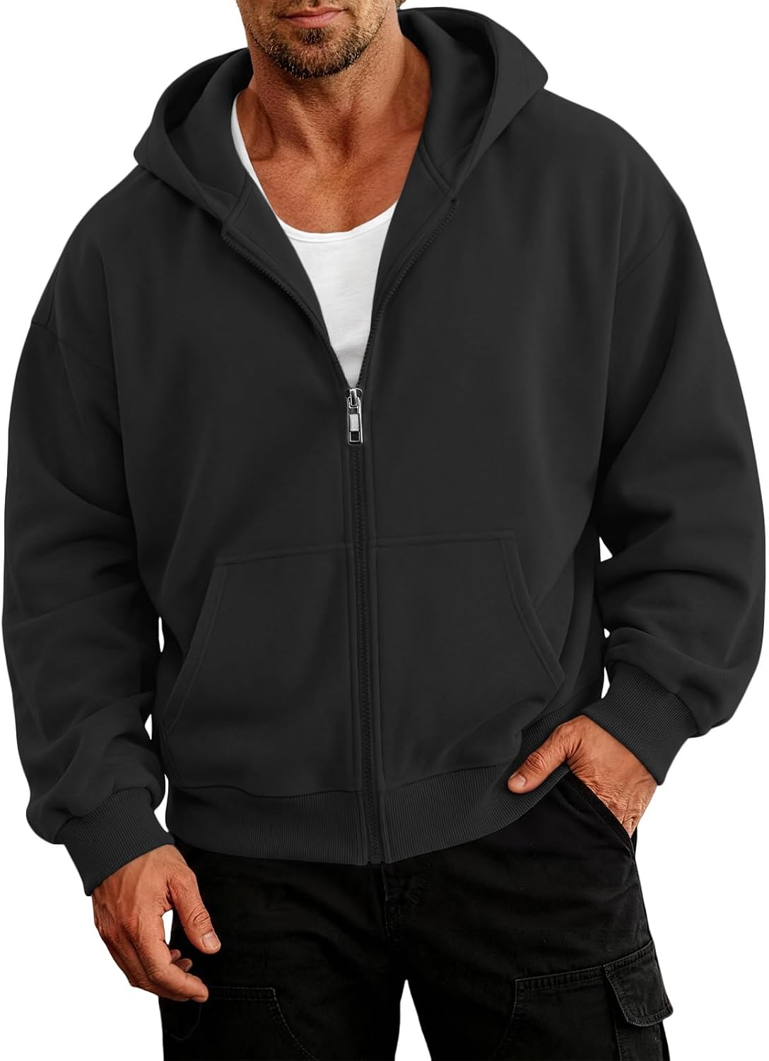 Detalle de EFAN Men's Zip-Up Hoodie Cotton-Blend Fleece