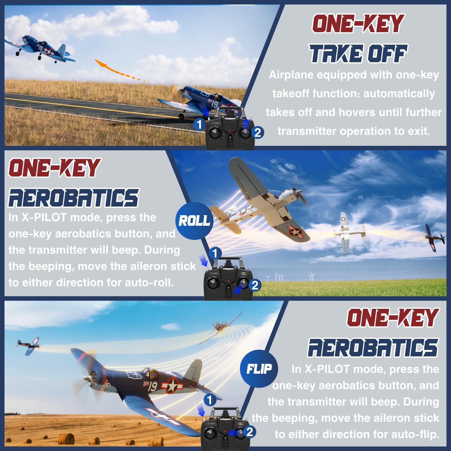 Detalle de LEAMBE Brushless 4-Channel RC Plane (F4U Corsair, 500mm) RTF with 6-Axis Gyro