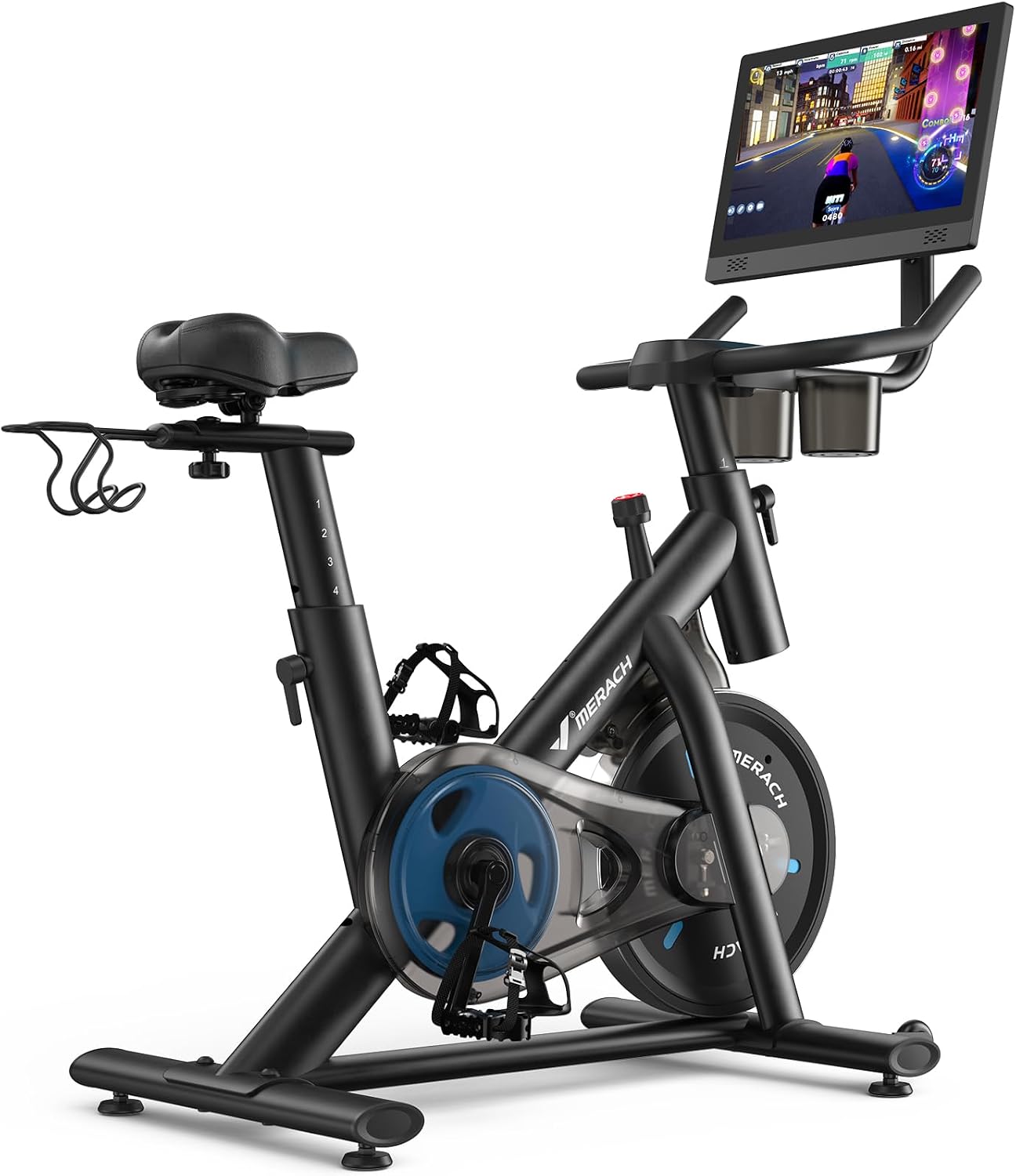Detalle de MERACH Exercise Bike with 15.6-Inch HD Display, Magnetic Resistance, 300 lb Capacity