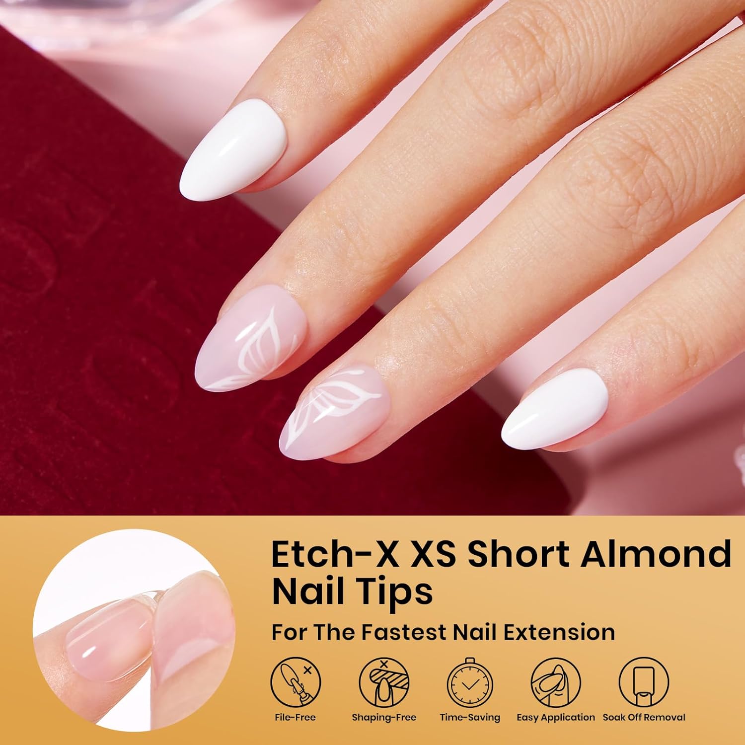Thumbnail 2 de Beetles Extra Short Almond Nail Tips (Etch-X), 288 PCS, 12 Sizes Clear Full Cover Press-On