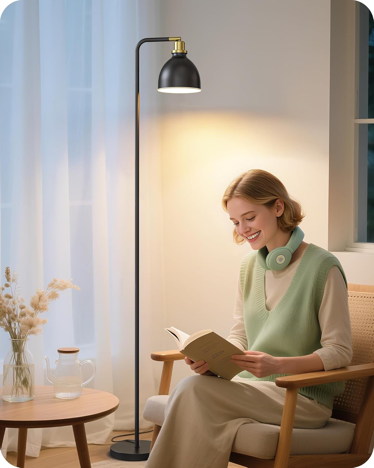 Thumbnail 2 de EDISHINE Industrielle Stehlampe im Retro-Look mit verstellbarem Kopf, E27 & LED (schwarz)