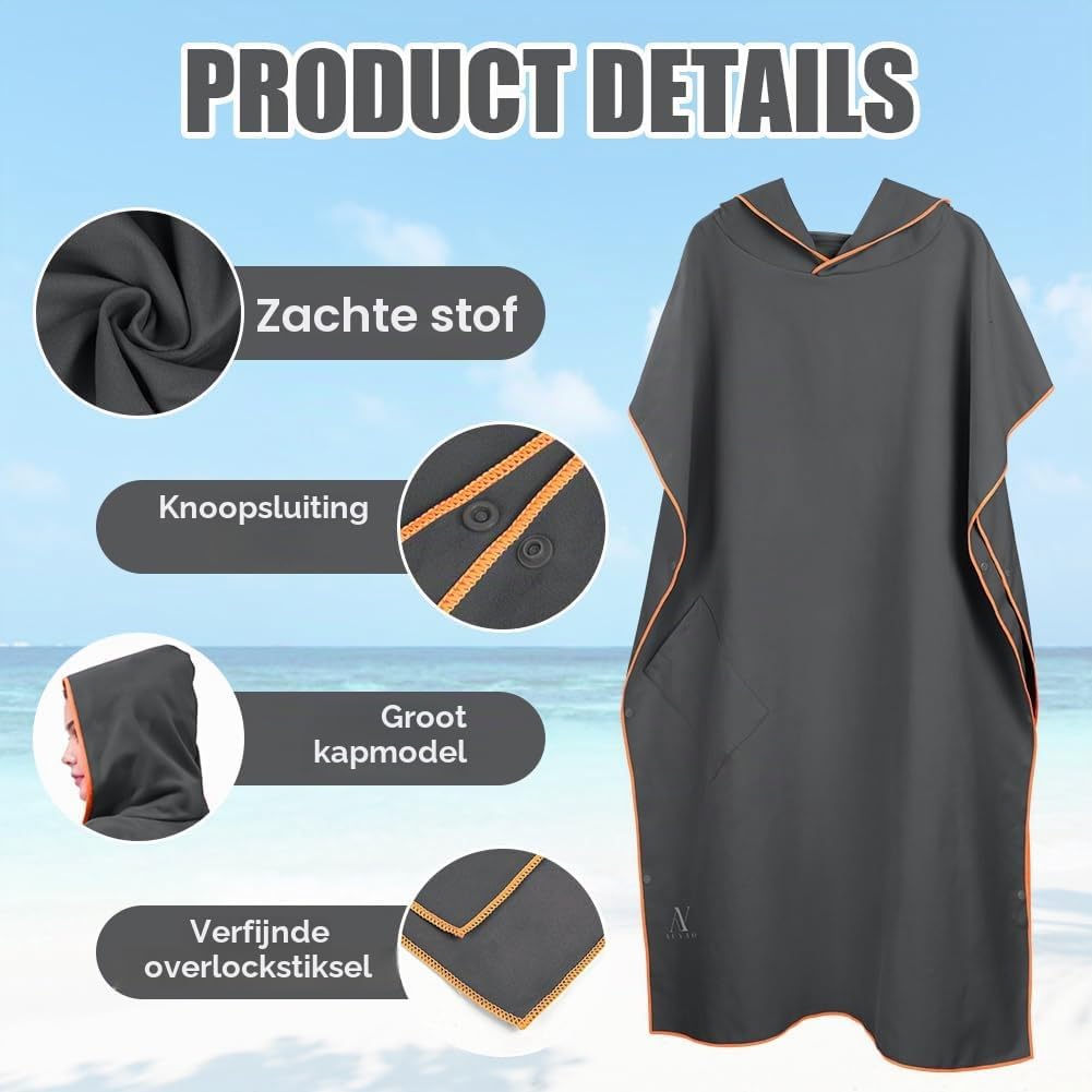 Detalle de AUYAO 5297249 ponchohanddoek voor volwassenen met capuchon en zak