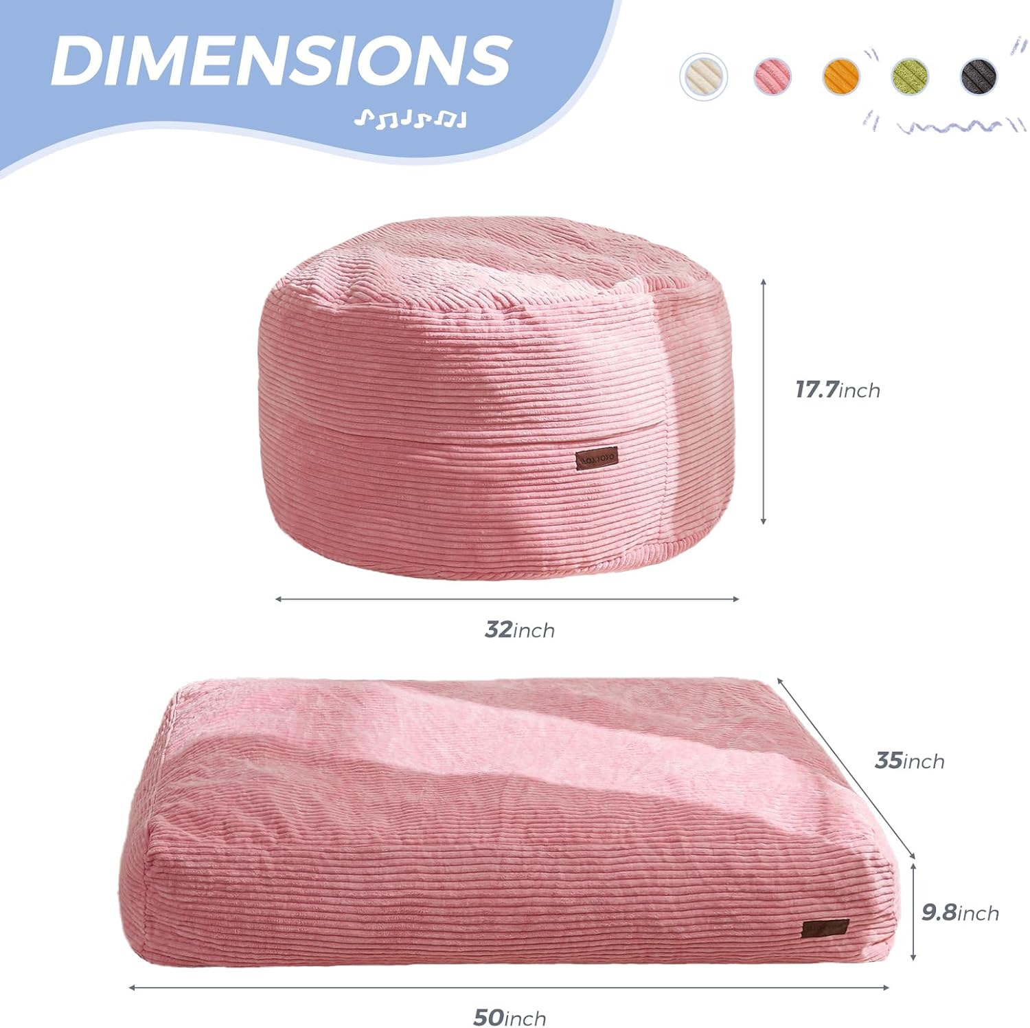 Detalle de MAXYOYO K06-Series Kids’ Convertible Bean Bag Chair, Pale Pink