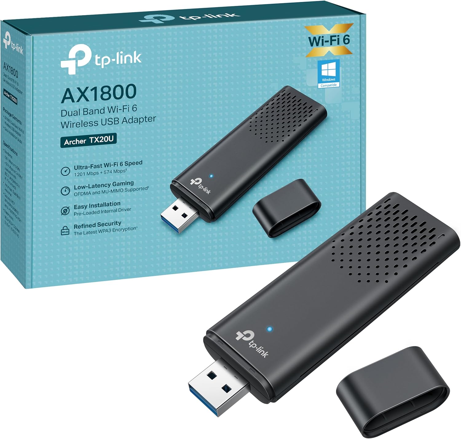 Detalle de TP-Link Archer TX20U WLAN-Stick für den PC (WiFi 6, Dualband bis 1.800 Mbit/s, USB 3.0) mit WPA3