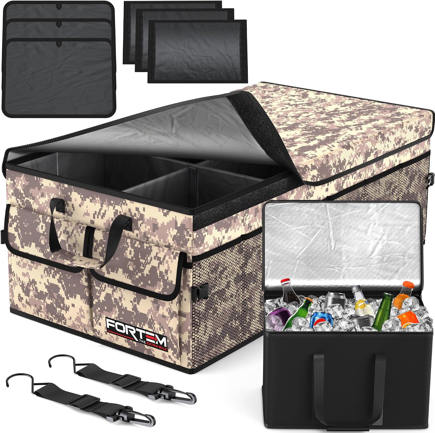 Imagen de FORTEM Car Boot Organiser (Collapsible SUV Trunk Organizer, 105L) with Non-Slip Base and Securing Straps en OfertitasTOP