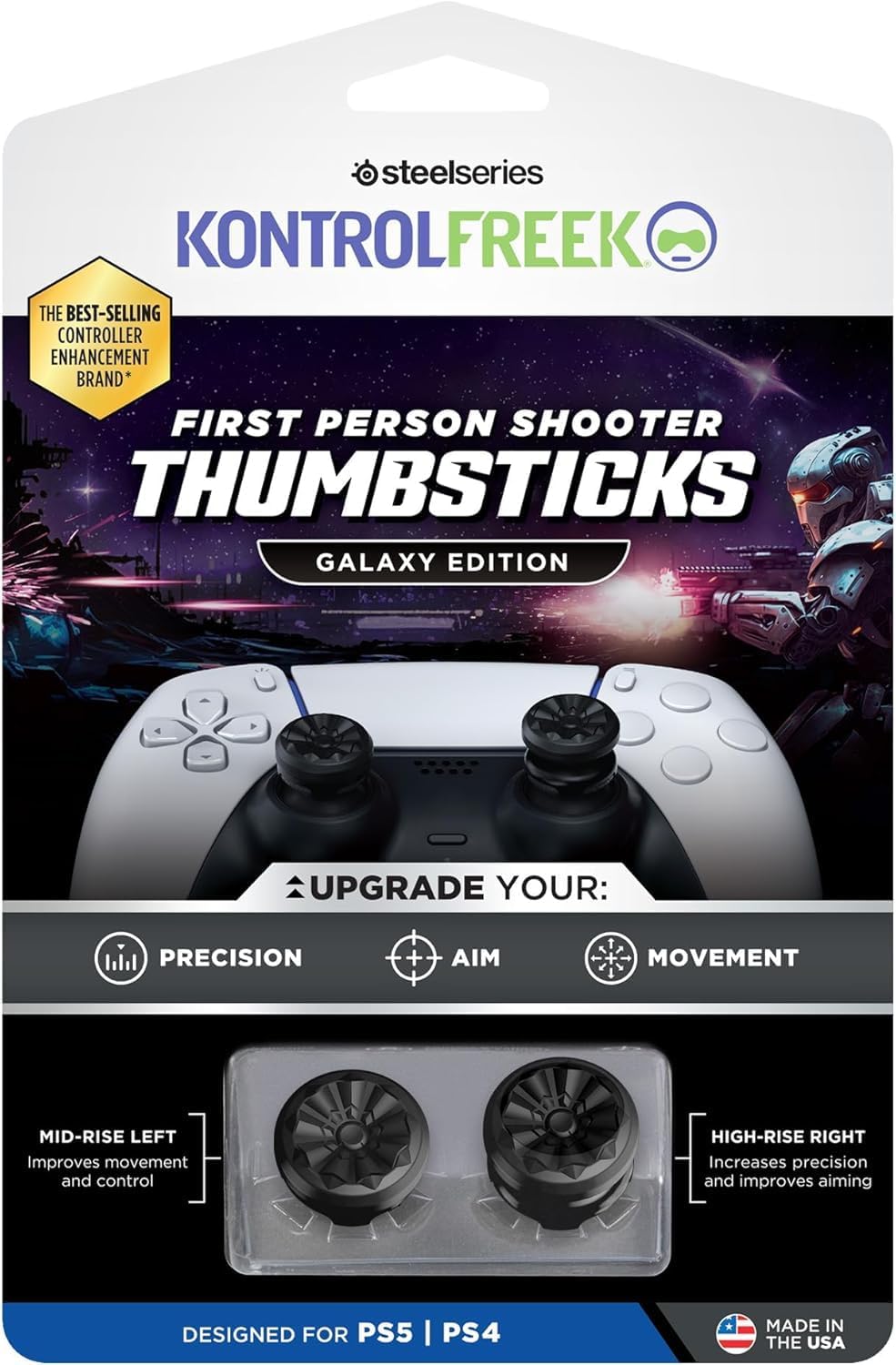 Detalle de KontrolFreek FPS Freek Galaxy Black thumbsticks for PS5 & PS4 (1 high-rise, 1 mid-rise) in Black